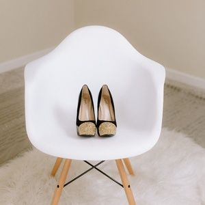 Black Heels with Gold Spike Toe